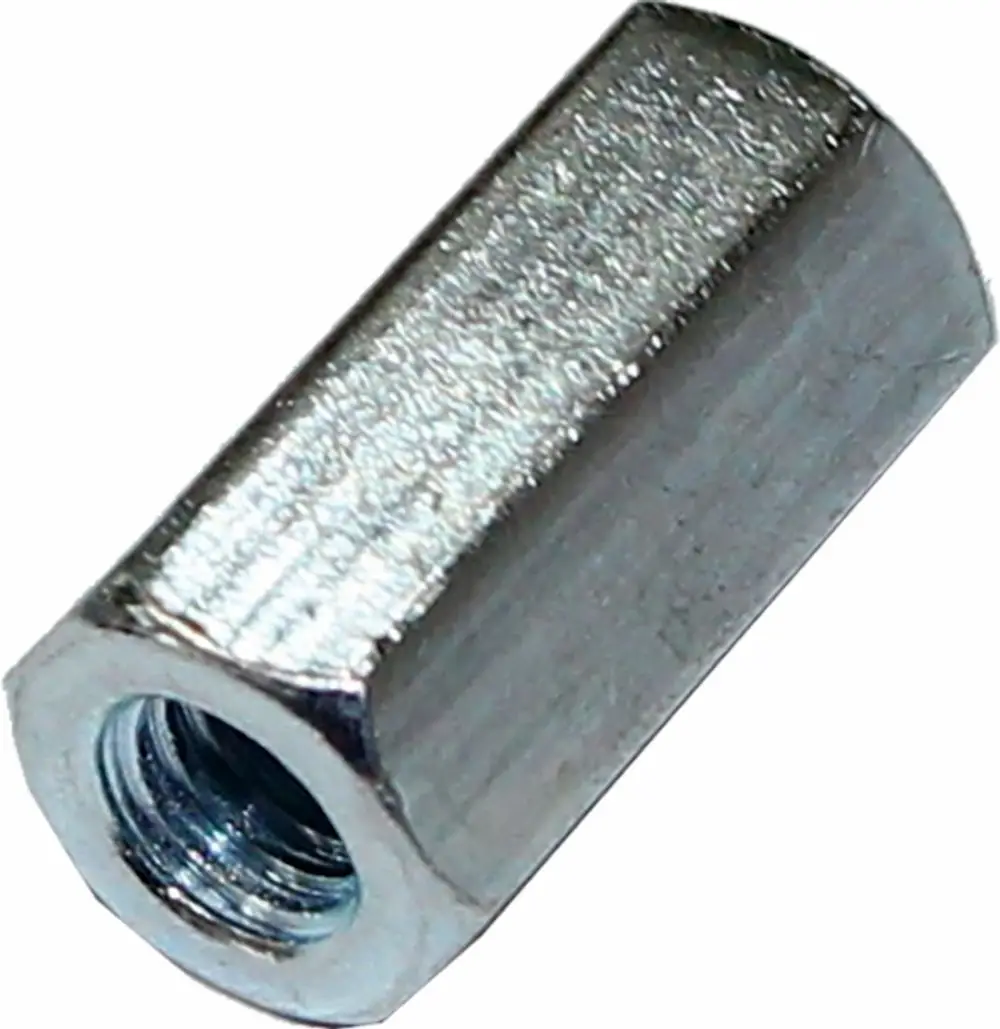 Metallischer Abstandshalter in zylindrischer Form, mit Innengewinde und glatter Oberfläche, hergestellt von Wolf.